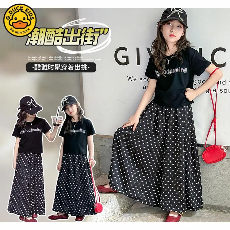 女童3-6岁短裤套装夏季时尚T恤短袖裙子套装儿童夏装6-12岁女童裙