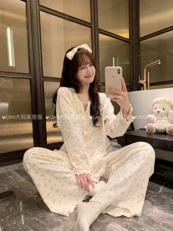 大码秋冬季德绒睡衣女120-260斤可外传简约大气V领开衫家居服套装