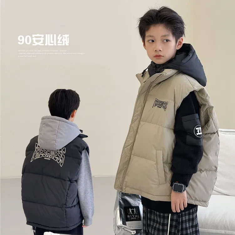 【安心绒】爆款男童羽绒马甲冬新款中大童保暖白鸭绒儿童外套25328