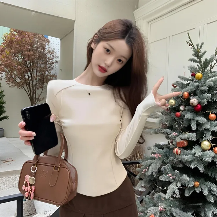 升级款保暖加厚磨白色毛小香风女加绒打底衫内搭长袖百搭穿搭秋冬