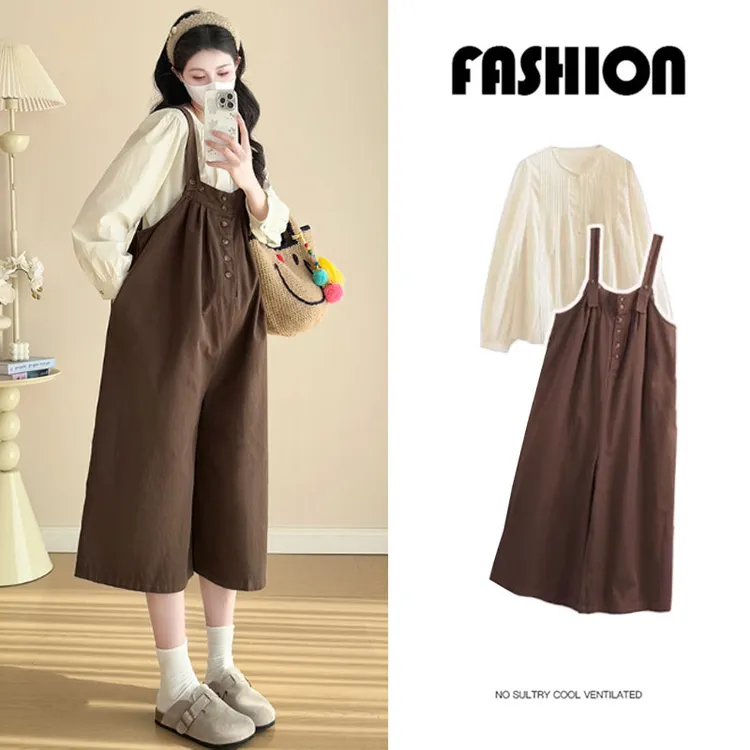 孕妇装2025春季韩系时尚小香风气质减龄宽松显瘦背带裤上衣两件套