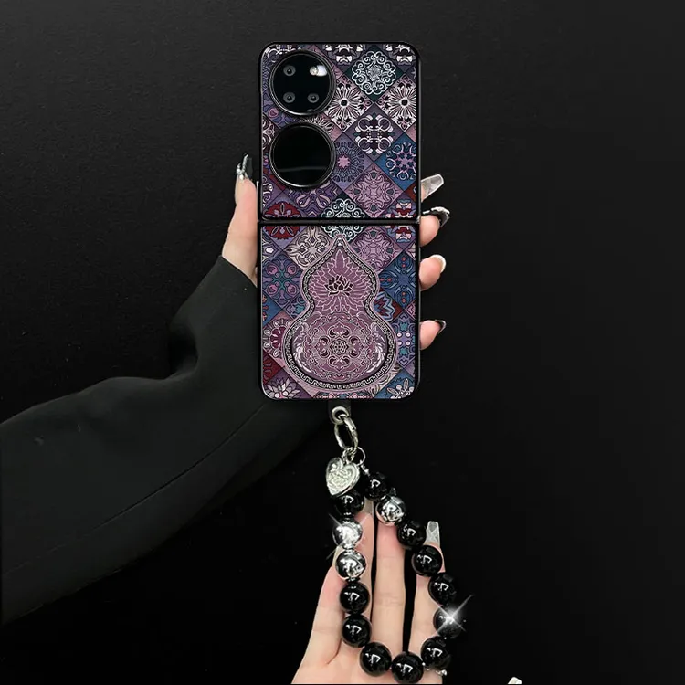 适用华为p50pocket手机壳葫芦图腾小羊皮折叠壳全包保护套