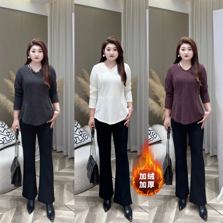 【上新上衣】PMM82230秋季新款V领纯色简约百搭显瘦大码女装T恤