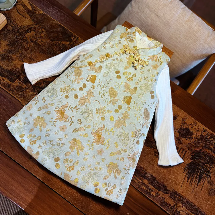 女童旗袍2025冬装拜年服新中式儿童汉服抓周冠衣一周岁女宝宝礼服