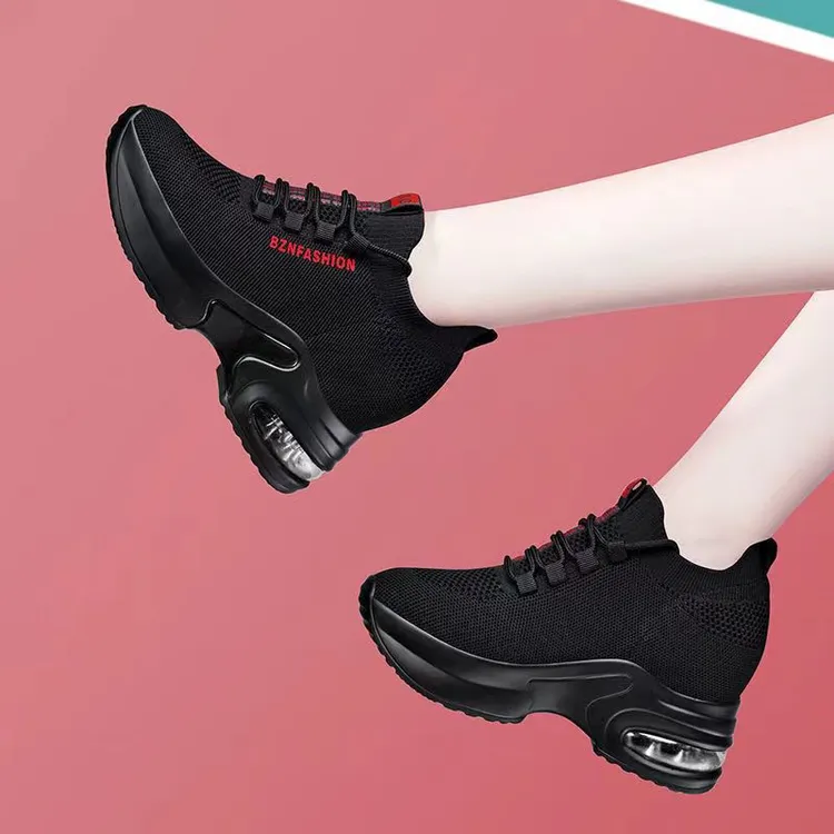 运动鞋透气增高休闲软底鞋春季春秋网面黑色秋季单鞋女鞋舞蹈鞋女