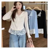 【6528】大码女装胖mm高级感假两件T恤拼接蕾丝纯欲长袖上衣