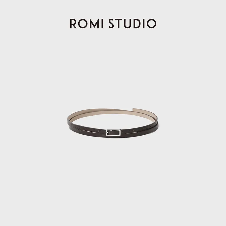 ROMI STUDIO压纹牛皮金属扣细窄皮带简约百搭小腰带RWDLP34038