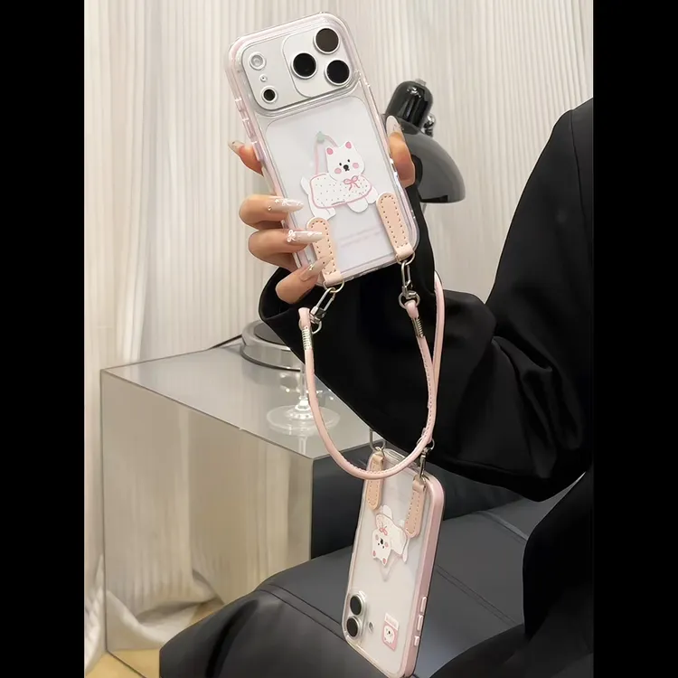 提手袋小狗适用苹果17华为p70oppo小米vivo三合一炫彩挂绳手机壳