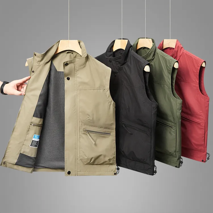 外贸户外薄款马甲潮夏季多口袋速干透气工装背心男士坎肩三防外套