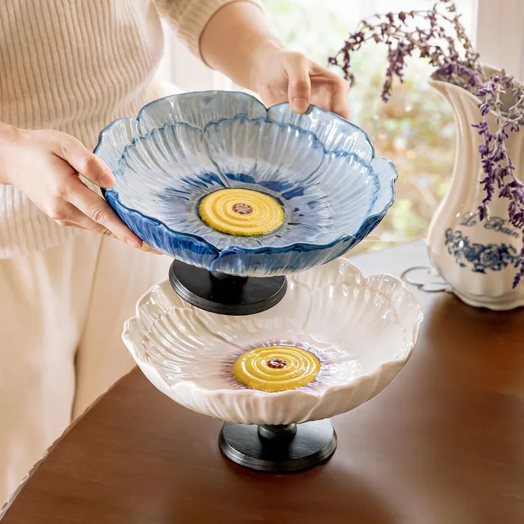 川岛屋陶瓷水果盘客厅茶几家用高端精致高颜值高脚点心零食摆放盘