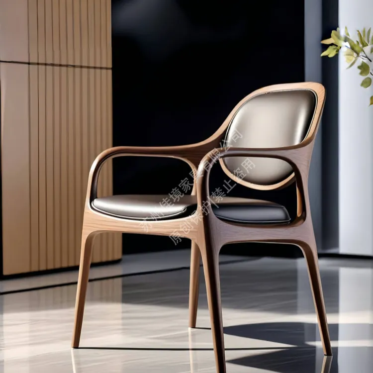 意式大气北欧真皮餐椅家用实木轻奢椅子设计师书椅茶主椅高端休闲