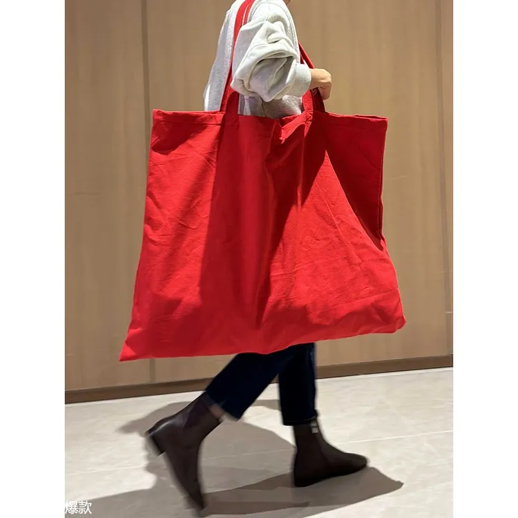 新年礼物袋大红色喜庆帆布袋伴手礼布袋显眼包加大购物袋大容量包