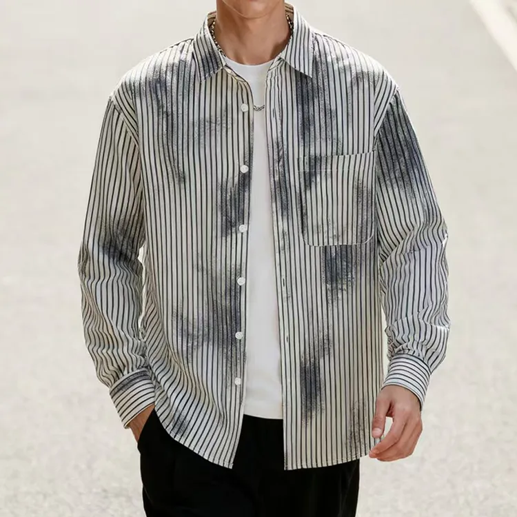 男士简约条纹衬衫秋季外套男衬衣长袖内搭外穿男上衣休闲潮流男装