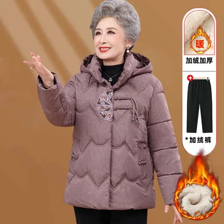 奶奶冬装棉服连帽外套洋气中老年女装冬季国风加绒棉衣老太太棉袄