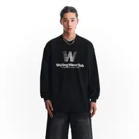 WaitingWave基础logo印花T恤长袖男女同款美式休闲oversize上衣