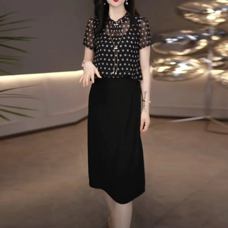 乔其丝轻奢女装2025夏季新款时尚洋气优雅收腰显瘦假两件连衣裙子