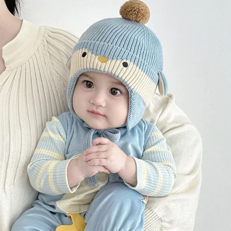 婴儿帽子秋冬季保暖加厚护耳帽男女宝宝小月龄防风可爱卡通毛线帽