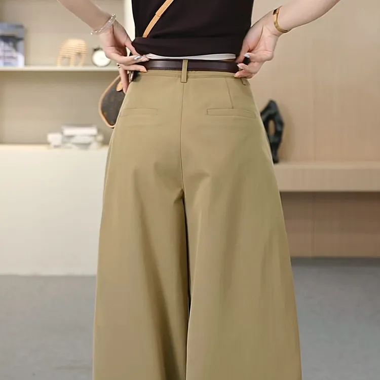 卡其色阔腿裤女春秋季2025新款休闲风笛裤宽松垂感弯刀西装直筒裤