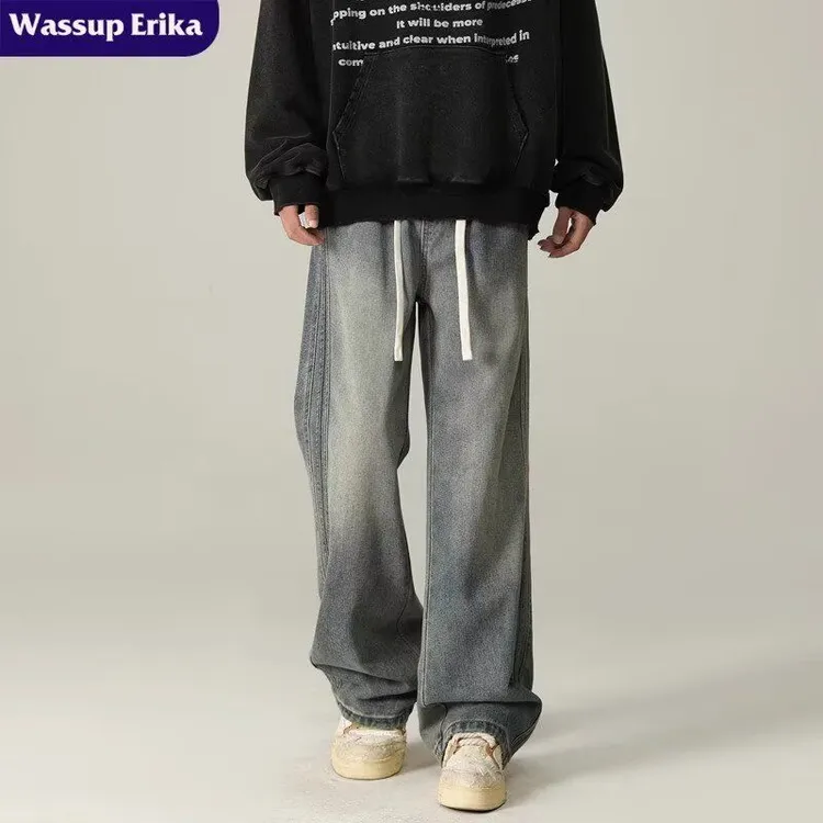 牛仔裤男款直筒宽松秋季新款个性字母牛仔裤嘻哈ins潮流痞帅长裤