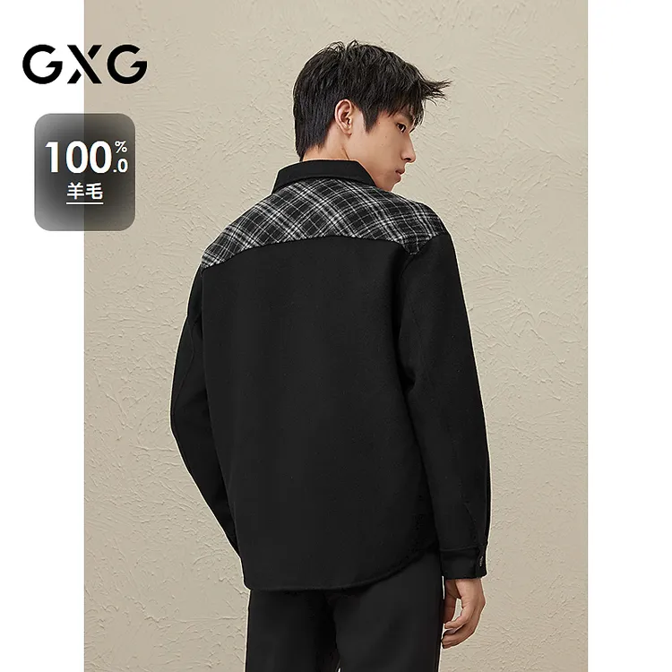 GXG男装 黑色羊毛短款大衣 冬季#GEX10625844