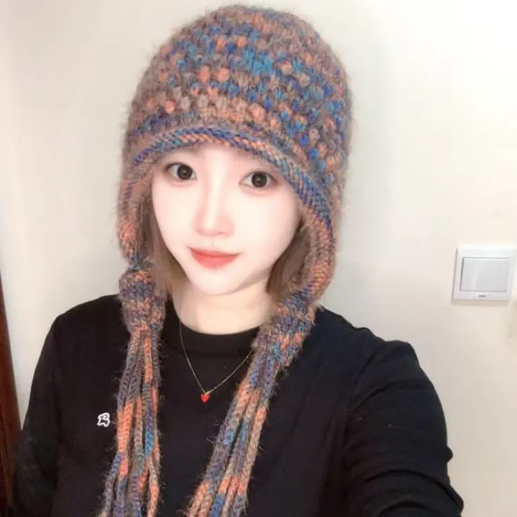 2025年新款时尚百搭卷边铃铛帽彩色绣球帽加厚