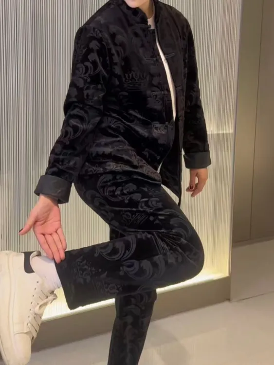 XG220 248男士新款百搭外套长裤唐装套装