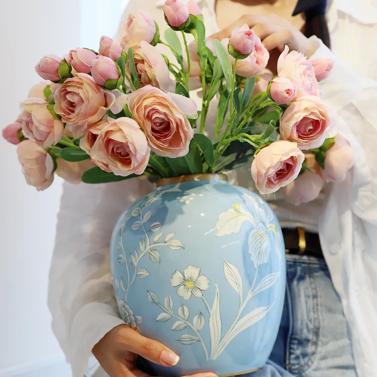 芙菡意式东方鸢尾山茶花陶瓷花瓶花器淡雅家居客厅玄关插花摆件