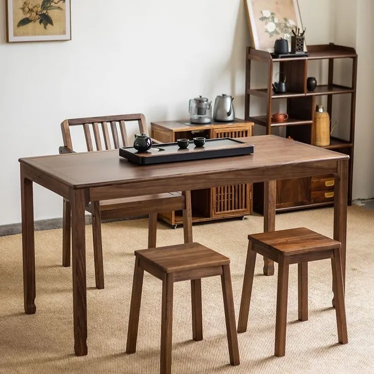 【乌金木】小斑马中古现代简约风格茶桌椅实木家用餐桌多功能性茶台