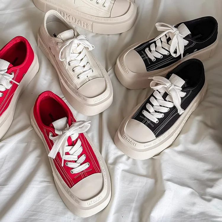 孟子义范丞丞同款方头帆布鞋男女款小众厚底板鞋国潮透气小白鞋潮