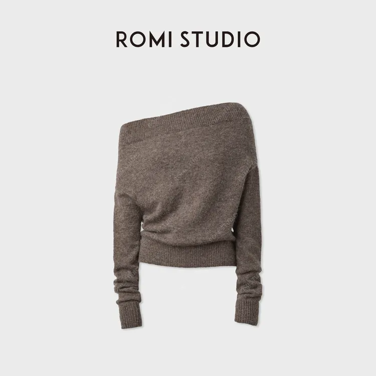 ROMI STUDIO“温柔已至”羊驼毛秋冬一字领软糯毛织上衣RWCASZ4684