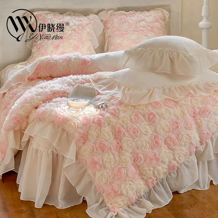 四件套牛奶绒双面绒被套罩秋冬法式公主风立体玫瑰花床单床上用品