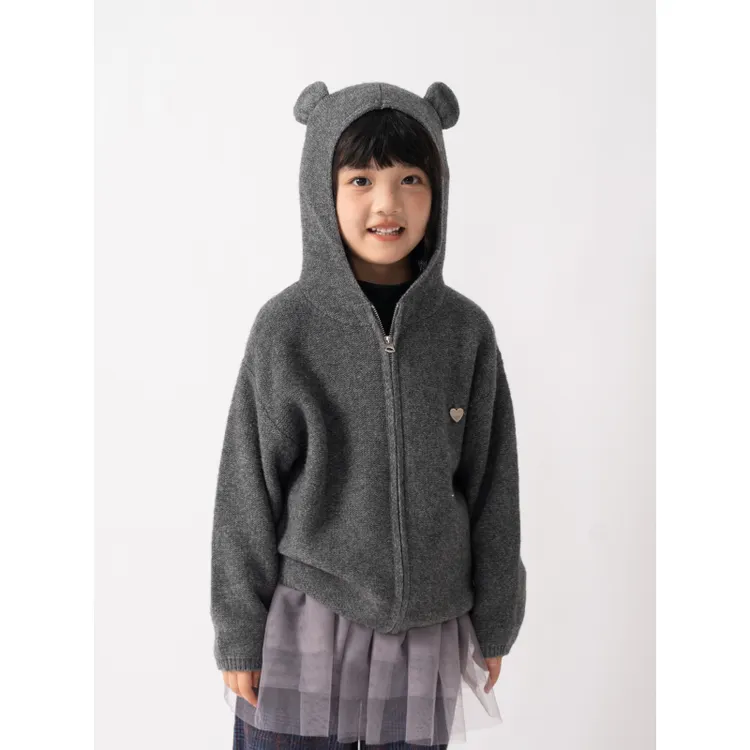 ‘灰巧’【100%羊毛】女童连帽衫拉链开衫秋冬厚款纯羊毛衫毛衣