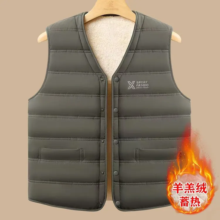 羊羔绒马甲男中老年冬季加绒加厚保暖背心爷爷老人坎肩马夹爸爸装