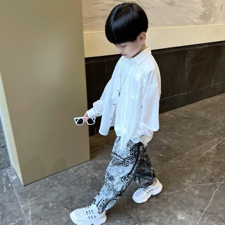 男童三件套2025爆款时尚洋气中大童休闲防晒服短袖背心防蚊裤套装