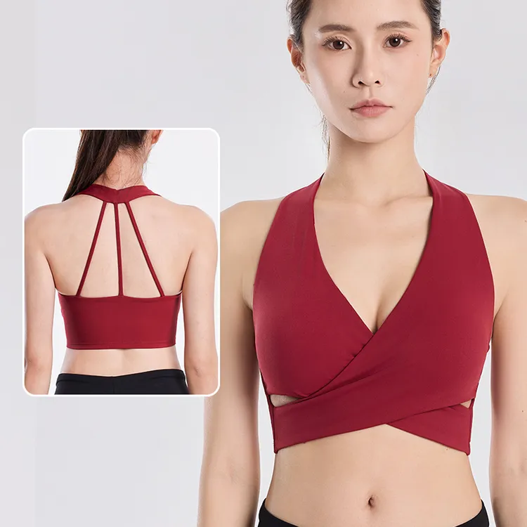 一体胸垫瑜伽背心运动内衣V领性感美背水滴杯健身文胸跑步高强度