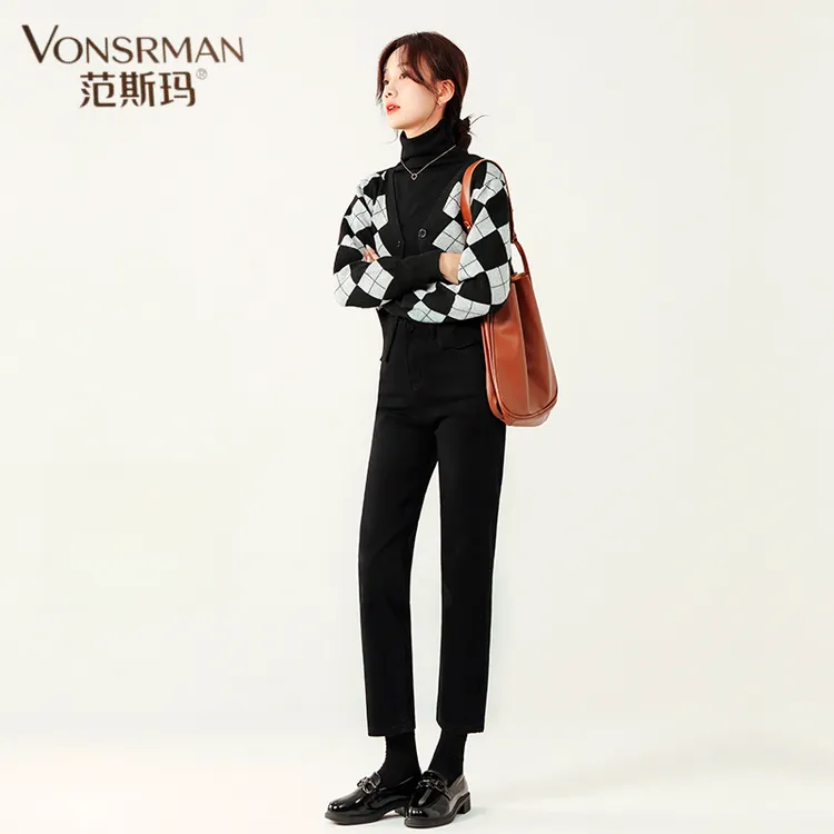 烟灰色高腰直筒牛仔裤女小个子九分法棍显瘦春秋新款黑色烟管裤子