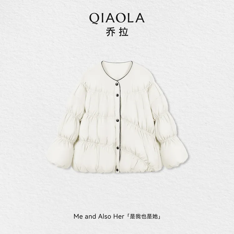 QIAOLA/乔拉【云朵便利店】秋冬白鸭绒梭织圆领设计保暖羽绒外套
