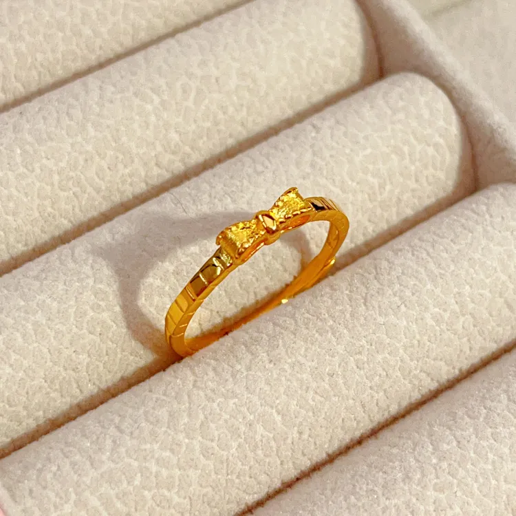 足金999蝴蝶结戒指可爱甜美风精致高级百搭生日礼物可调节