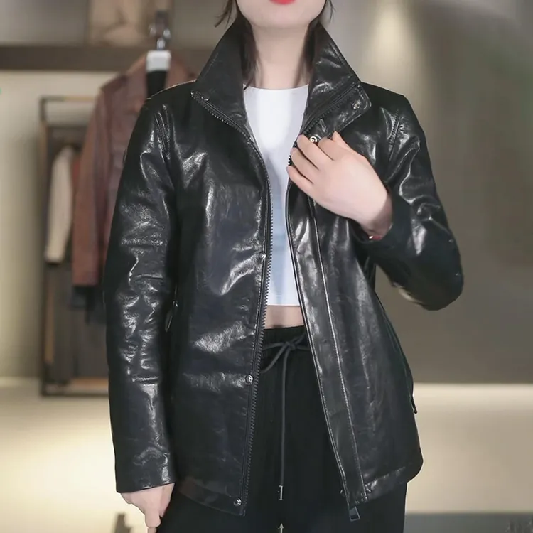 K680-N男士25新款休闲海宁真皮牛皮皮衣新国标90鹅绒服立翻领夹克