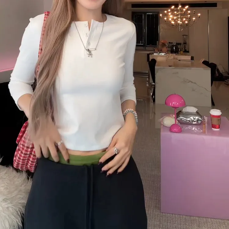 2025春夏新款亨特领长袖T恤衫上衣短款打底衫内搭LK2501307