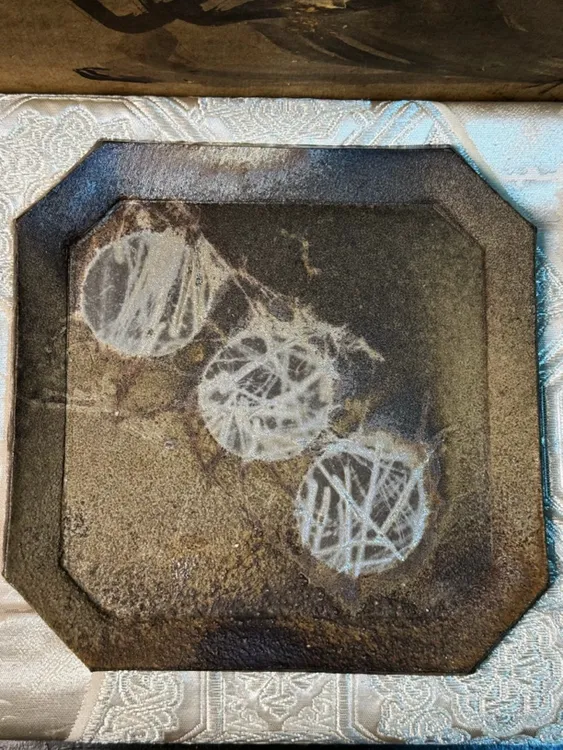 银彩牡丹·中古备前·壶承·茶盘·干泡盘（边长22公分  高2公分）