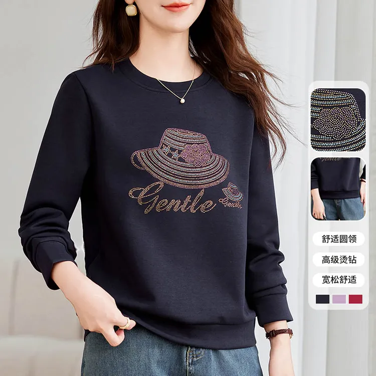 【满天星刺绣】圆领卫衣女春秋2026新款高级感图案休闲百搭流行上衣