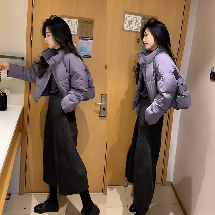 2025年新款穿搭一整套冬季百搭立领短款棉服高腰休闲裤两件套装
