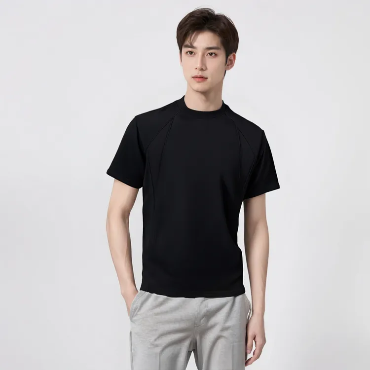 美式宽松显宽垫肩T恤男潮牌休闲简约时尚百搭圆领纯色T恤夏季上衣