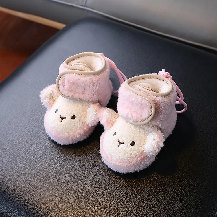 婴儿鞋可爱猴子秋冬棉鞋加绒加厚雪地靴魔术贴防滑宝宝软底防掉