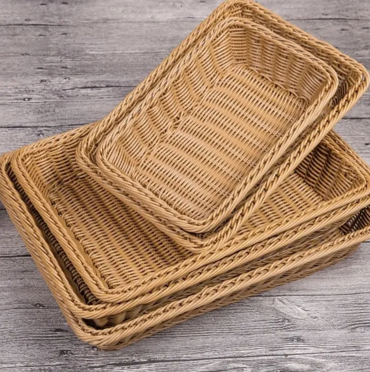 日用收纳筐零食馒头筐篮长方形菜篮超市家庭陈列筐水果篮子藤编