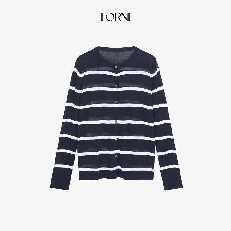 FORNI 温泉开衫 慵懒天丝条纹宽松遛弯针织开衫