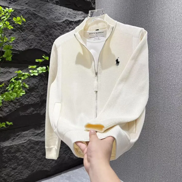 男士秋季简约纯色百搭修身拉链款针织外套开衫