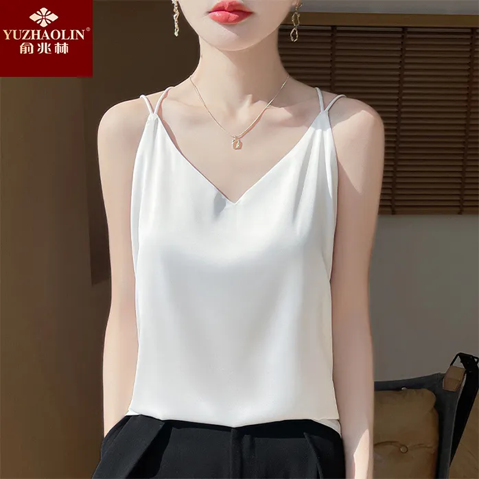 俞兆林正品吊带背心女V领缎面百搭新款显瘦西装内搭打底背心内搭