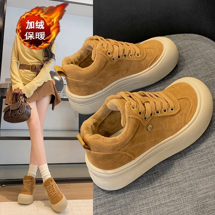 爆款高帮鞋女2025秋冬季新款加绒厚底百搭休闲运动板鞋保暖棉鞋女